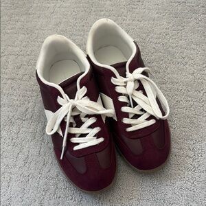 Burgundy Sneakers with White Laces